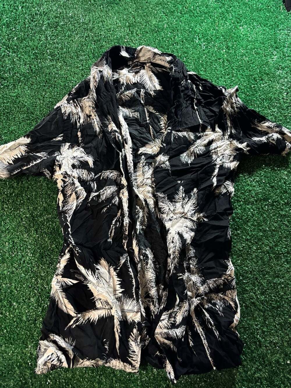 George Men's Black Palm Tree Print Short Sleeve Shirt